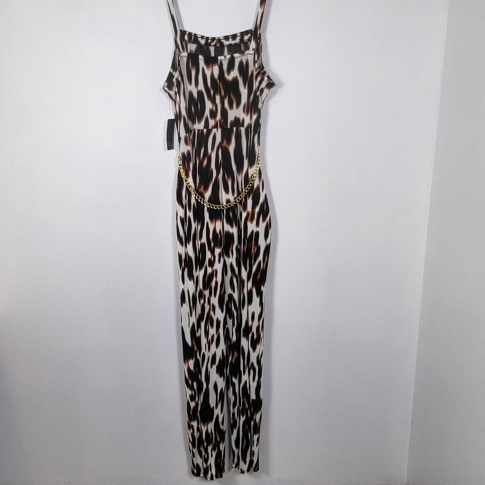 Bold Elements Jumpsuit womens XL‎ Animal Cheetah Print Sleeveless Chain Belted